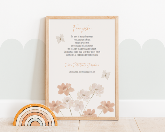Patenbrief "BLUMEN PASTEL" – Geschenk zu Taufe für das Patenkind personalisiert Gifts For The Couple Papier Träume