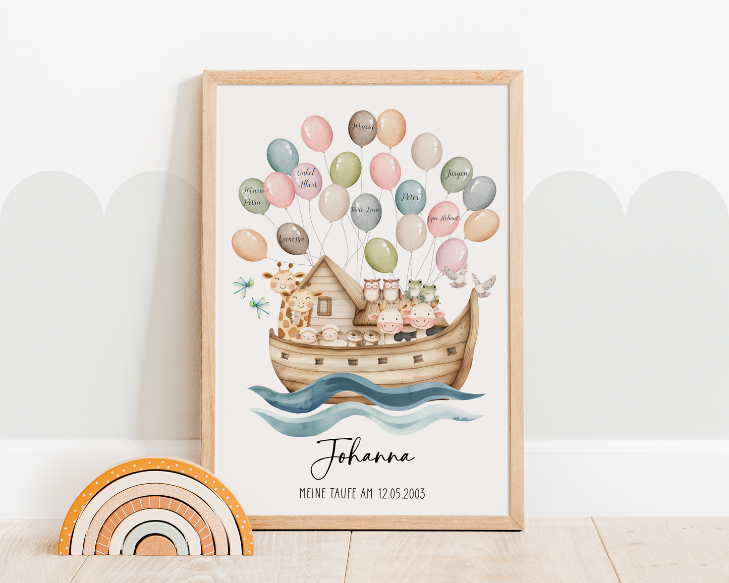 Gästeposter Taufe ARCHE NOAH personalisiert mit Namen als Geschenk zur Taufe Gästebuch Taufe Papier Träume