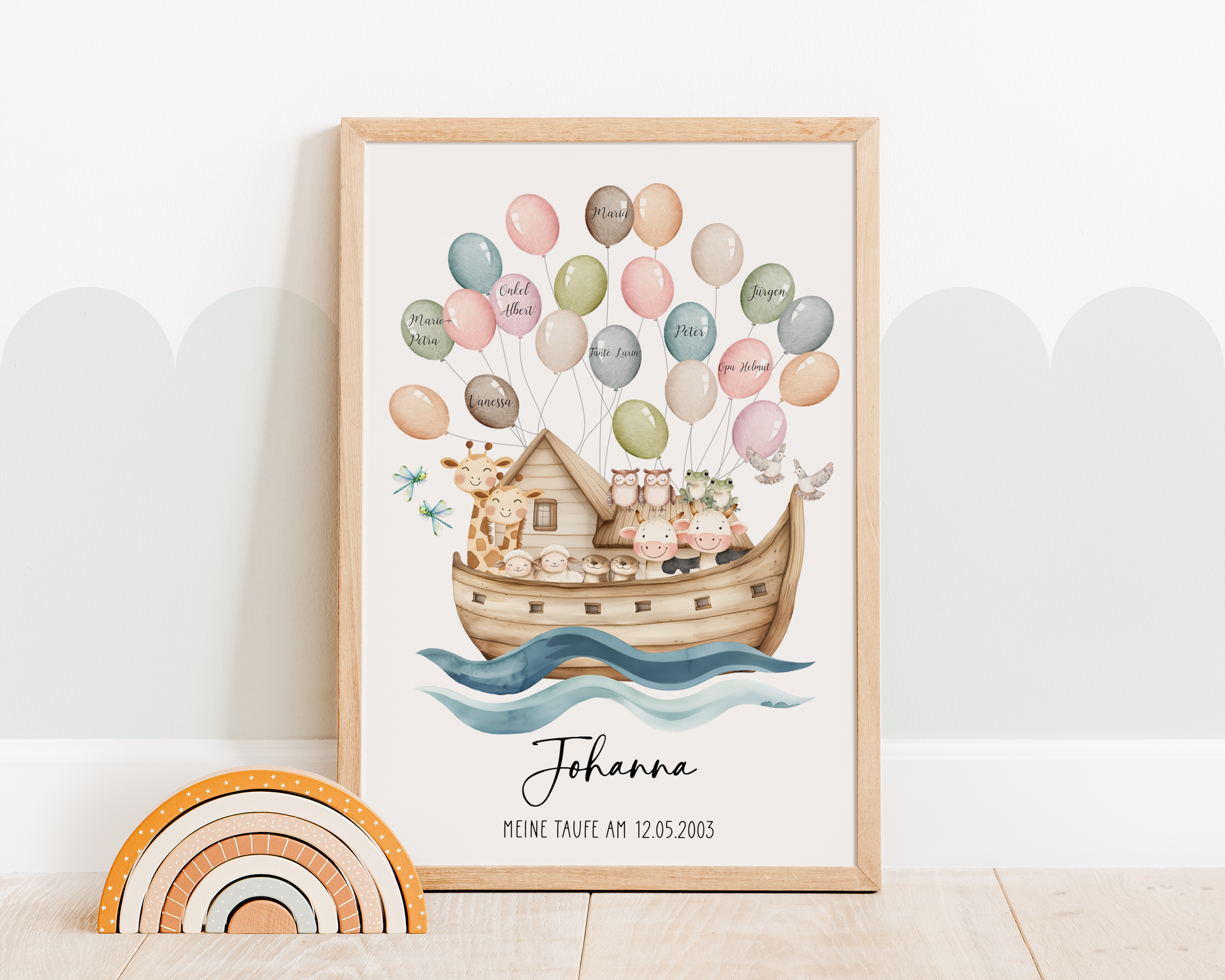 Gästeposter Taufe ARCHE NOAH personalisiert mit Namen als Geschenk zur Taufe Gästebuch Taufe Papier Träume