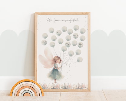 Gästebild Babyparty FAIRY MINT / Geschenk zur Babyshower Taufe Einschulung als Gästebuch Papier Träume