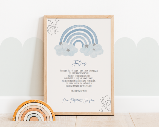 Patenbrief "REGENBOGEN BLAU" – Geschenk zu Taufe für das Patenkind personalisiert Gifts For The Couple Papier Träume