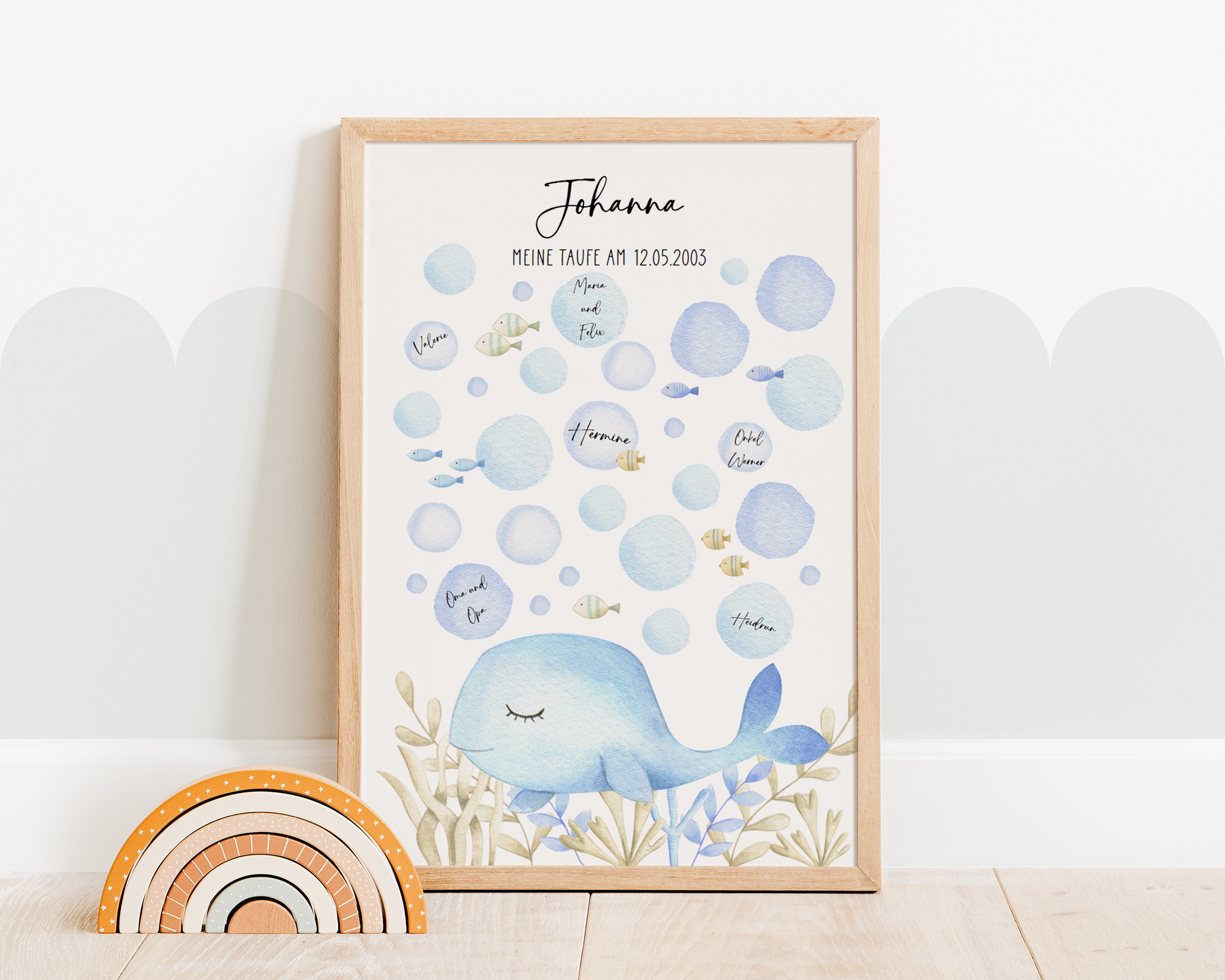 Gästeposter Taufe WAL personalisiert mit Namen als Geschenk zur Taufe Gästebuch Taufe Papier Träume