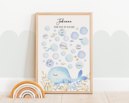 Gästeposter Taufe WAL personalisiert mit Namen als Geschenk zur Taufe Gästebuch Taufe Papier Träume