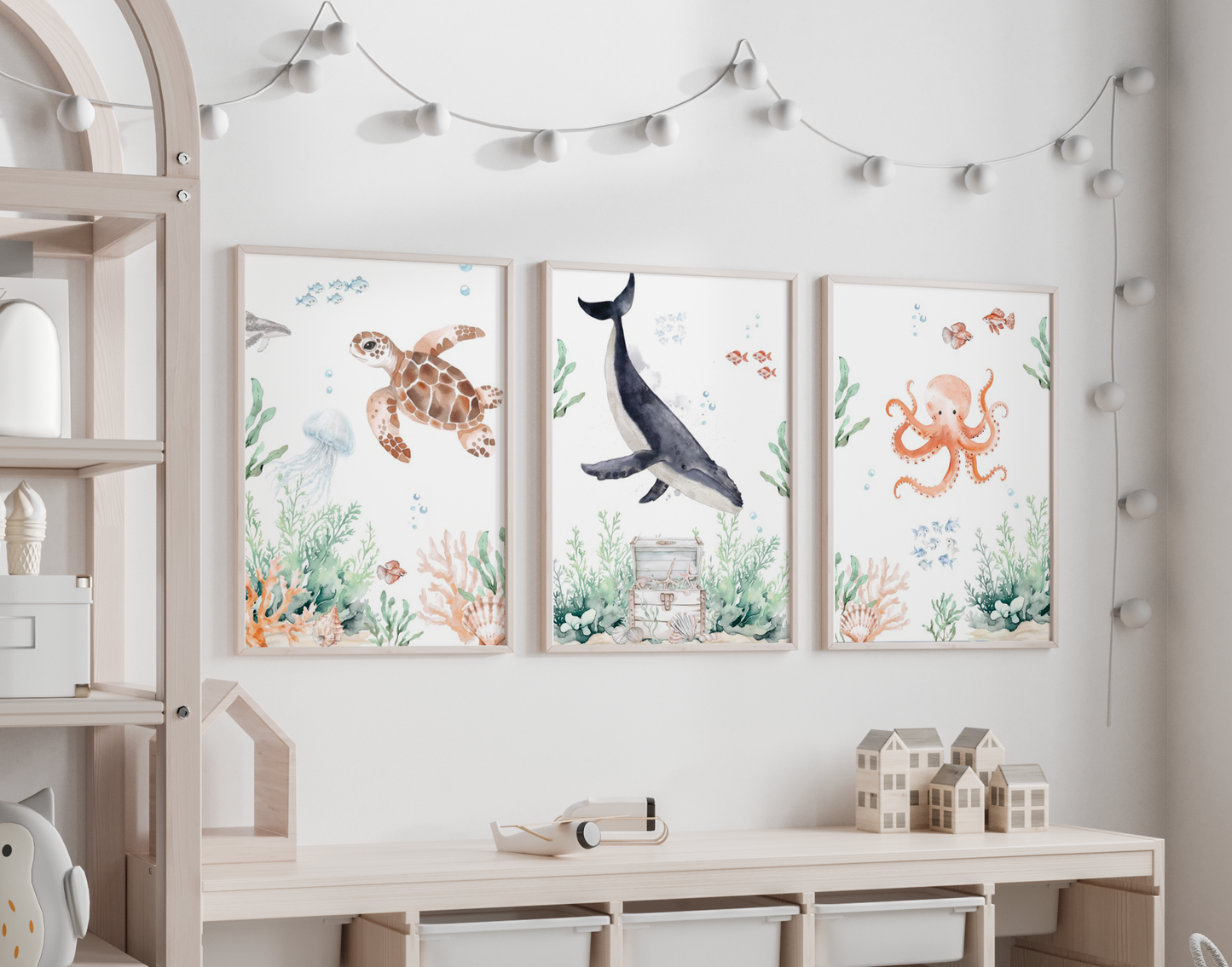 Kinderzimmer Poster 3er Set UNTER WASSER Wandbild Kinderposter Geschenk zur Geburt / Einschulung Papier Träume
