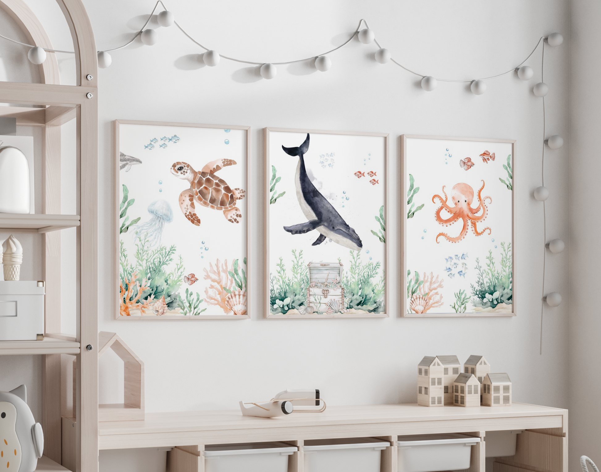 Kinderzimmer Poster 3er Set UNTER WASSER Wandbild Kinderposter Geschenk zur Geburt / Einschulung Papier Träume
