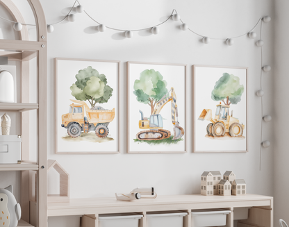 Kinderzimmer Poster 3er Set BAUSTELLE Wandbild Kinderposter Geschenk zur Geburt / Einschulung Papier Träume
