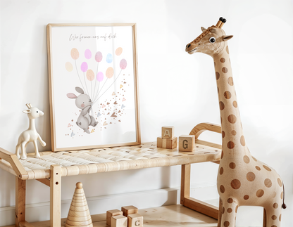 Gästebild Babyparty HASE MIT HERZEN für Fingerabdrücke zum beschriften als Geschenk zur Babyshower als Gästebuch Papier Träume