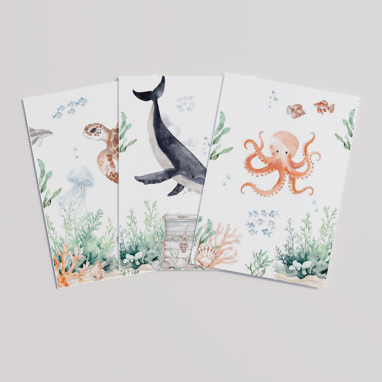Kinderzimmer Poster 3er Set UNTER WASSER Wandbild Kinderposter Geschenk zur Geburt / Einschulung Papier Träume