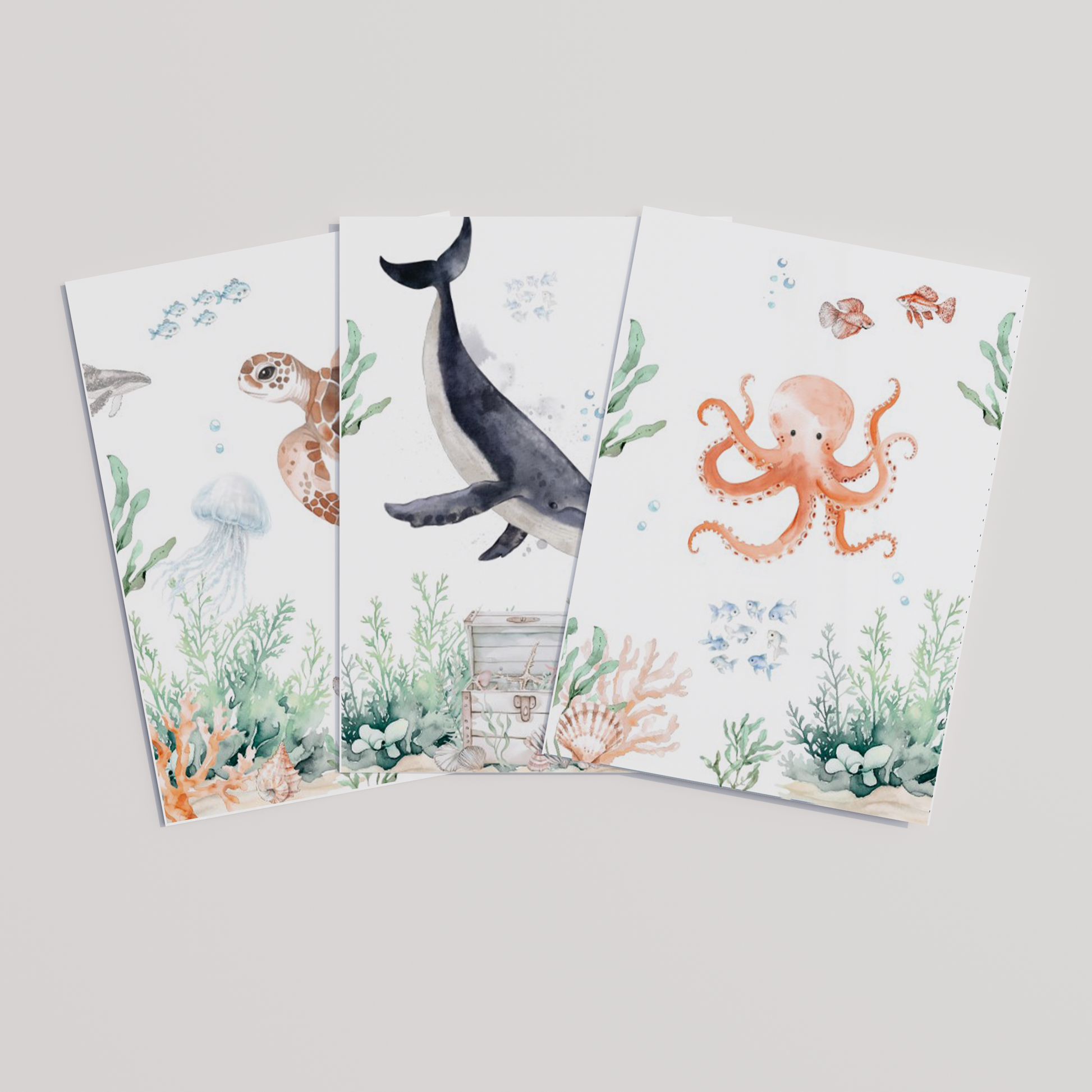 Kinderzimmer Poster 3er Set UNTER WASSER Wandbild Kinderposter Geschenk zur Geburt / Einschulung Papier Träume