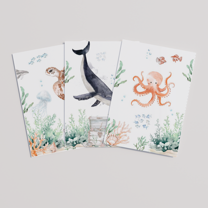 Kinderzimmer Poster 3er Set UNTER WASSER Wandbild Kinderposter Geschenk zur Geburt / Einschulung Papier Träume