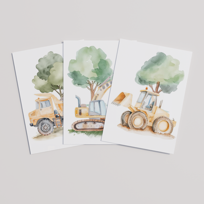 Kinderzimmer Poster 3er Set BAUSTELLE Wandbild Kinderposter Geschenk zur Geburt / Einschulung Papier Träume