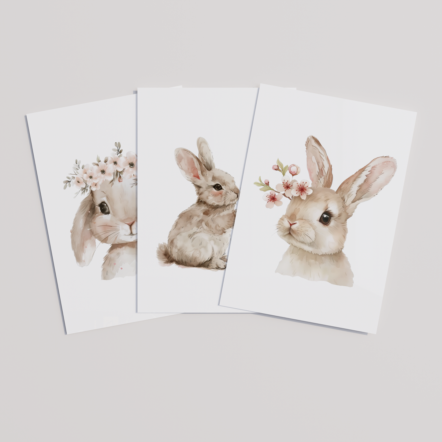 Kinderzimmer Poster 3er Set HÄSCHEN MIT BLUMEN Wandbild Kinderposter Geschenk zur Geburt / Einschulung Papier Träume