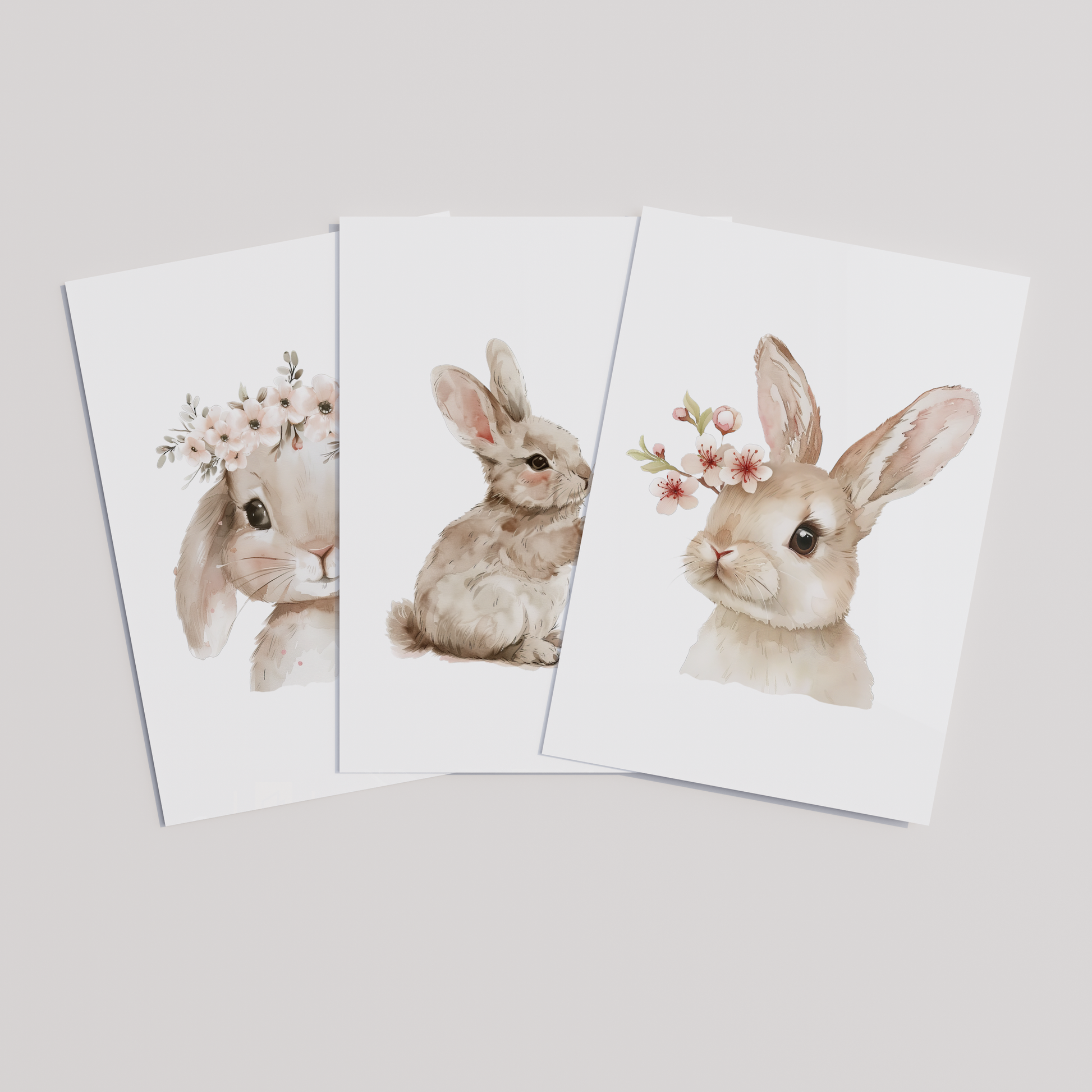 Kinderzimmer Poster 3er Set HÄSCHEN MIT BLUMEN Wandbild Kinderposter Geschenk zur Geburt / Einschulung Papier Träume