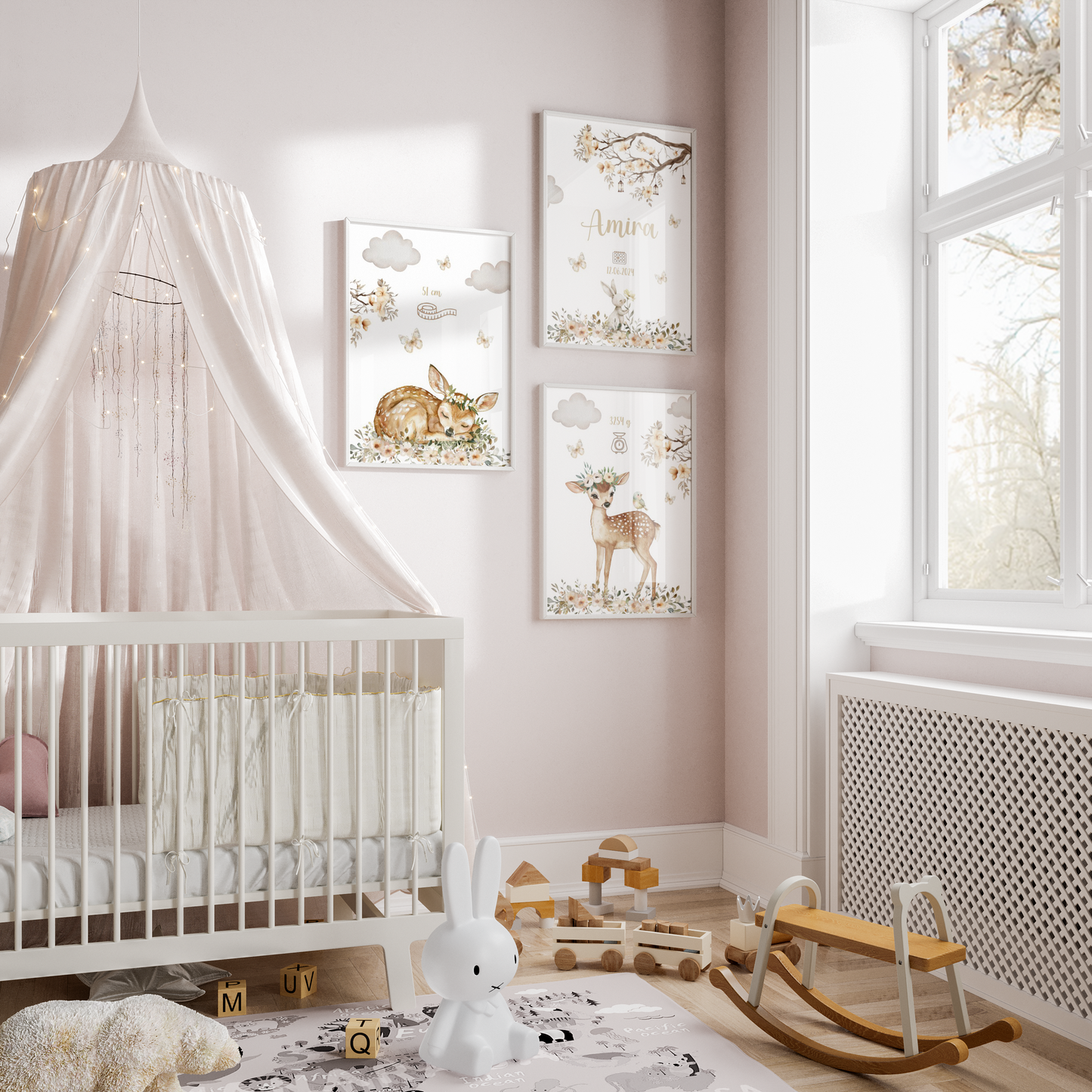 Kinderzimmer Poster 3er Set REHKITZ personalisiert Wandbild Kinderposter Geschenk zur Geburt / Einschulung Papier Träume