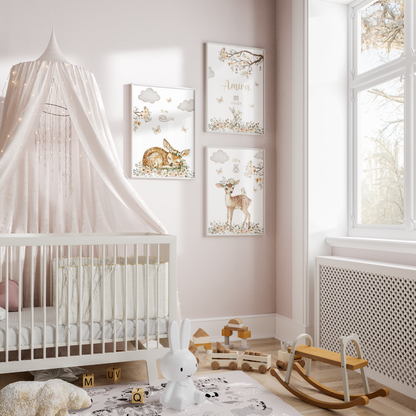 Kinderzimmer Poster 3er Set REHKITZ personalisiert Wandbild Kinderposter Geschenk zur Geburt / Einschulung Papier Träume