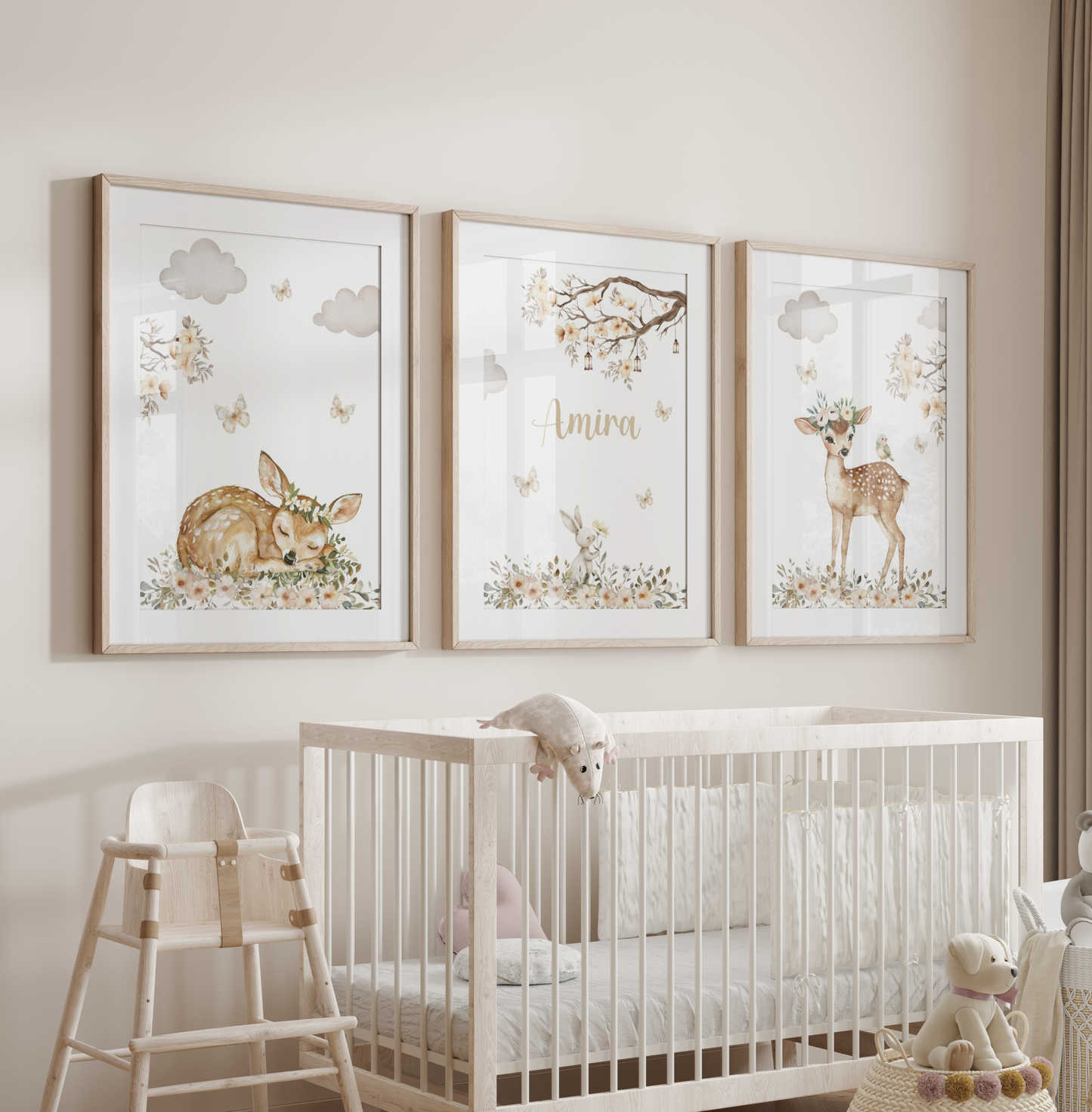 Kinderzimmer Poster 3er Set REHKITZ personalisiert Wandbild Kinderposter Geschenk zur Geburt / Einschulung Papier Träume