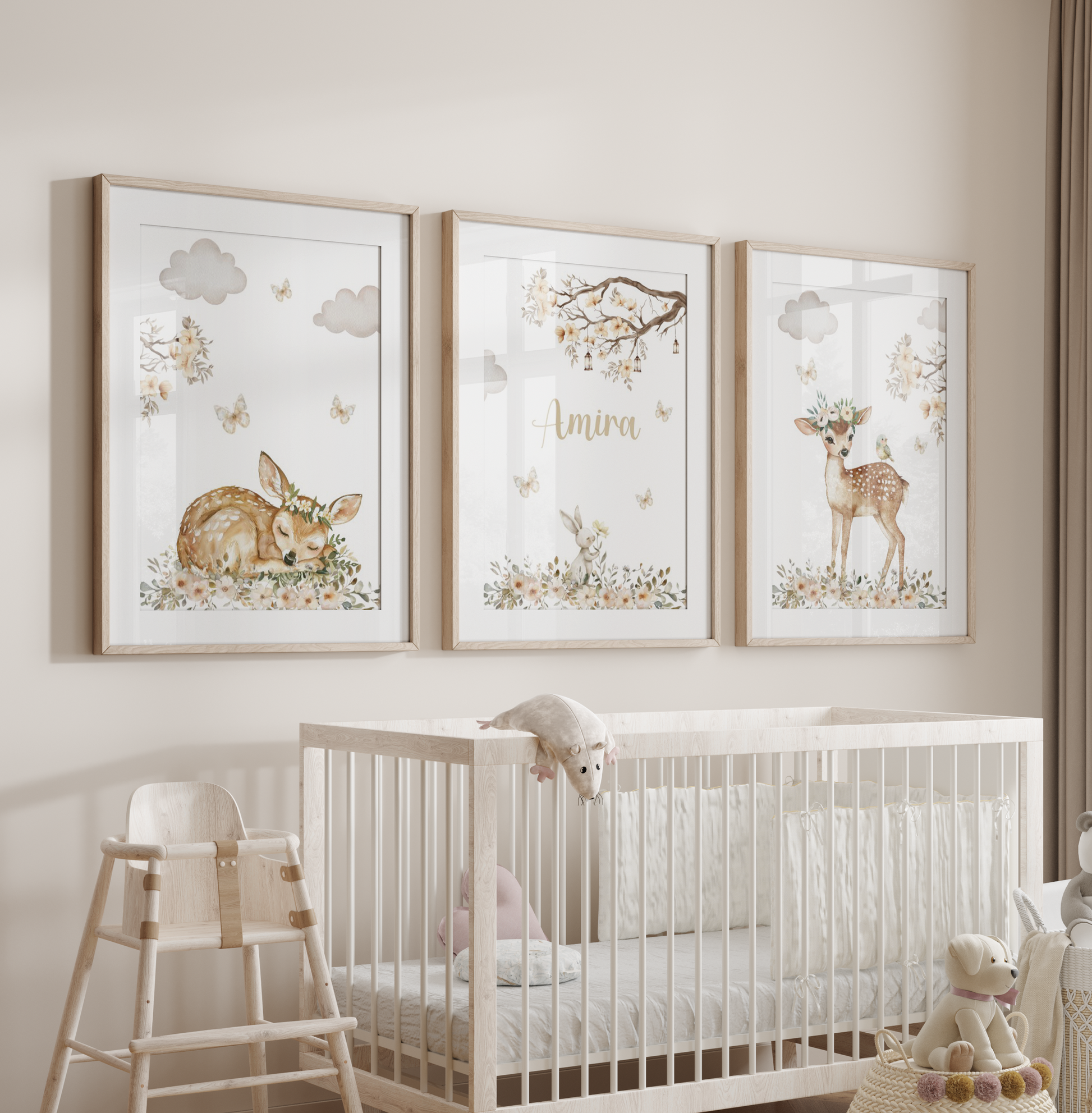 Kinderzimmer Poster 3er Set REHKITZ personalisiert Wandbild Kinderposter Geschenk zur Geburt / Einschulung Papier Träume