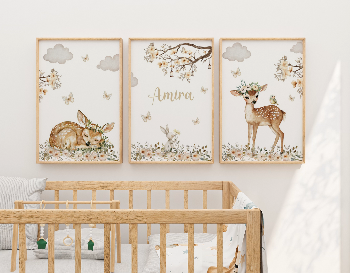 Kinderzimmer Poster 3er Set REHKITZ personalisiert Wandbild Kinderposter Geschenk zur Geburt / Einschulung Papier Träume
