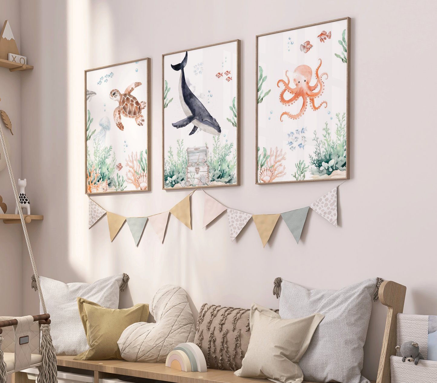 Kinderzimmer Poster 3er Set UNTER WASSER Wandbild Kinderposter Geschenk zur Geburt / Einschulung Papier Träume