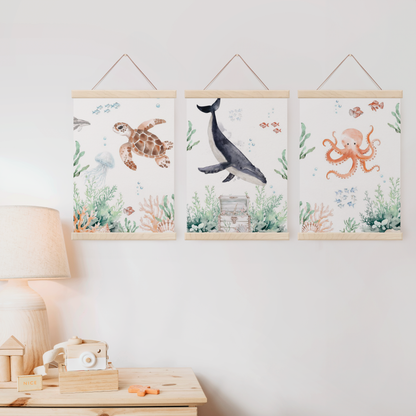 Kinderzimmer Poster 3er Set UNTER WASSER Wandbild Kinderposter Geschenk zur Geburt / Einschulung Papier Träume