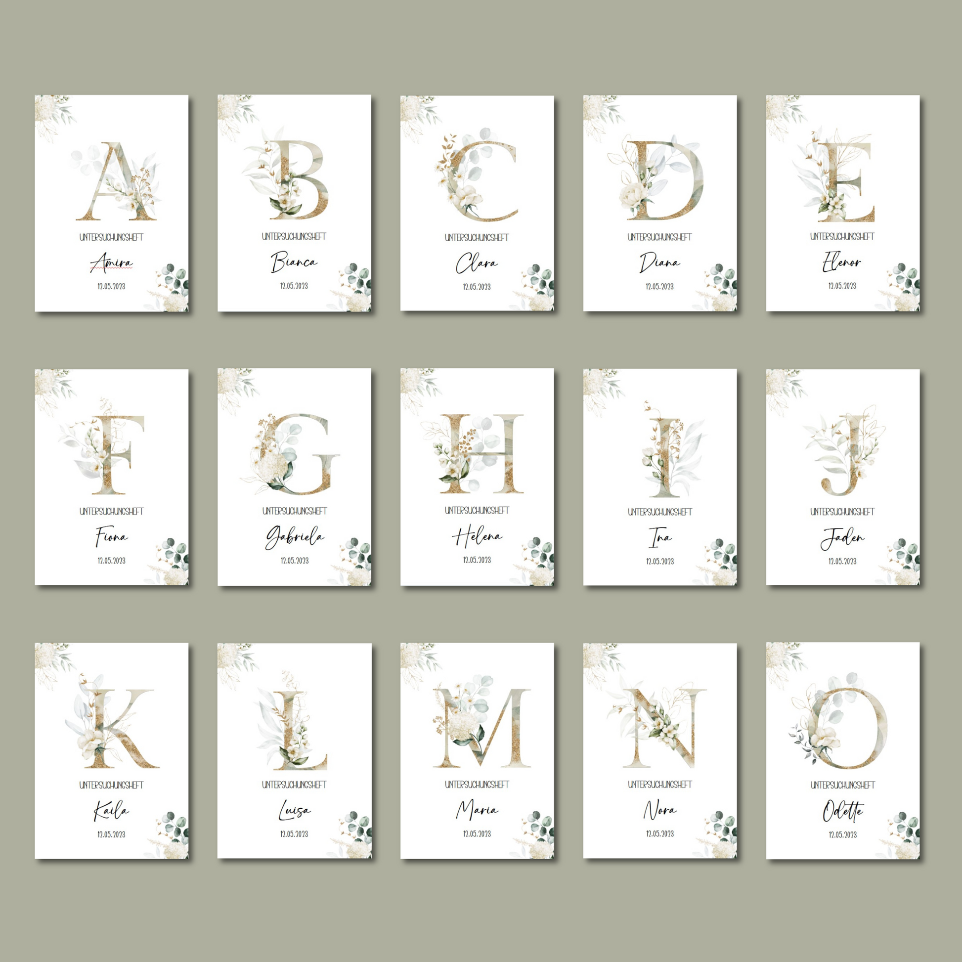 U-Heft/Impfpass/Reisepass personalisiert BUCHSTABE GOLD WEIß- Geschenk zur Geburt Passport Covers Papier Träume