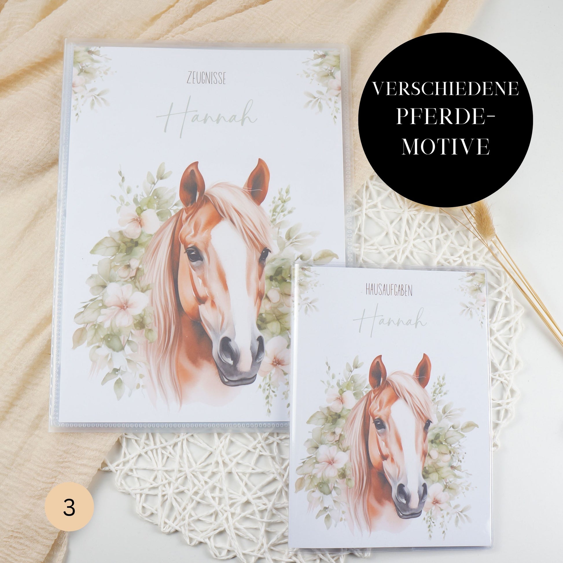 Zeugnismappe Hausaufgabenheft "Pferd mit Blumen - verschiedene" personalisiert Office & School Supplies Papier Träume