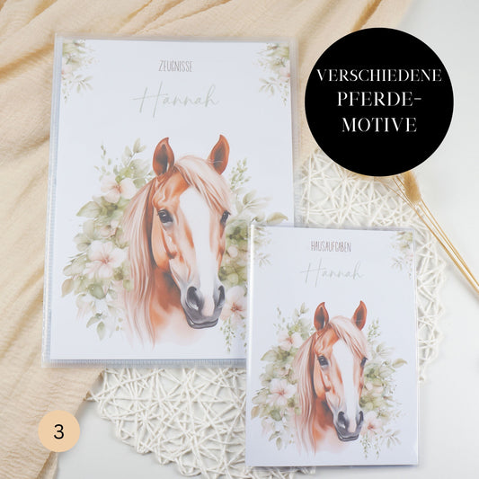 Zeugnismappe Hausaufgabenheft "Pferd mit Blumen - verschiedene" personalisiert Office & School Supplies Papier Träume
