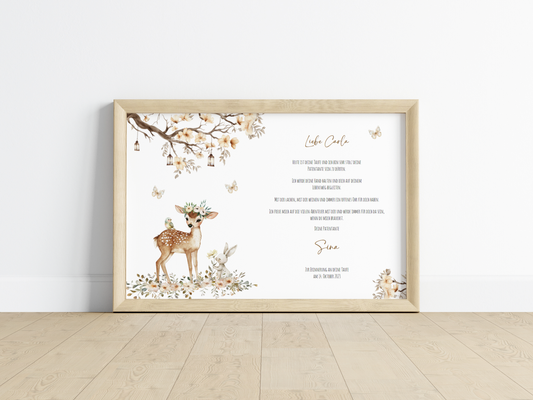 Patenbrief "REH IM ZAUBERWALD" – Geschenk zu Taufe für das Patenkind personalisiert Gifts For The Couple Papier Träume