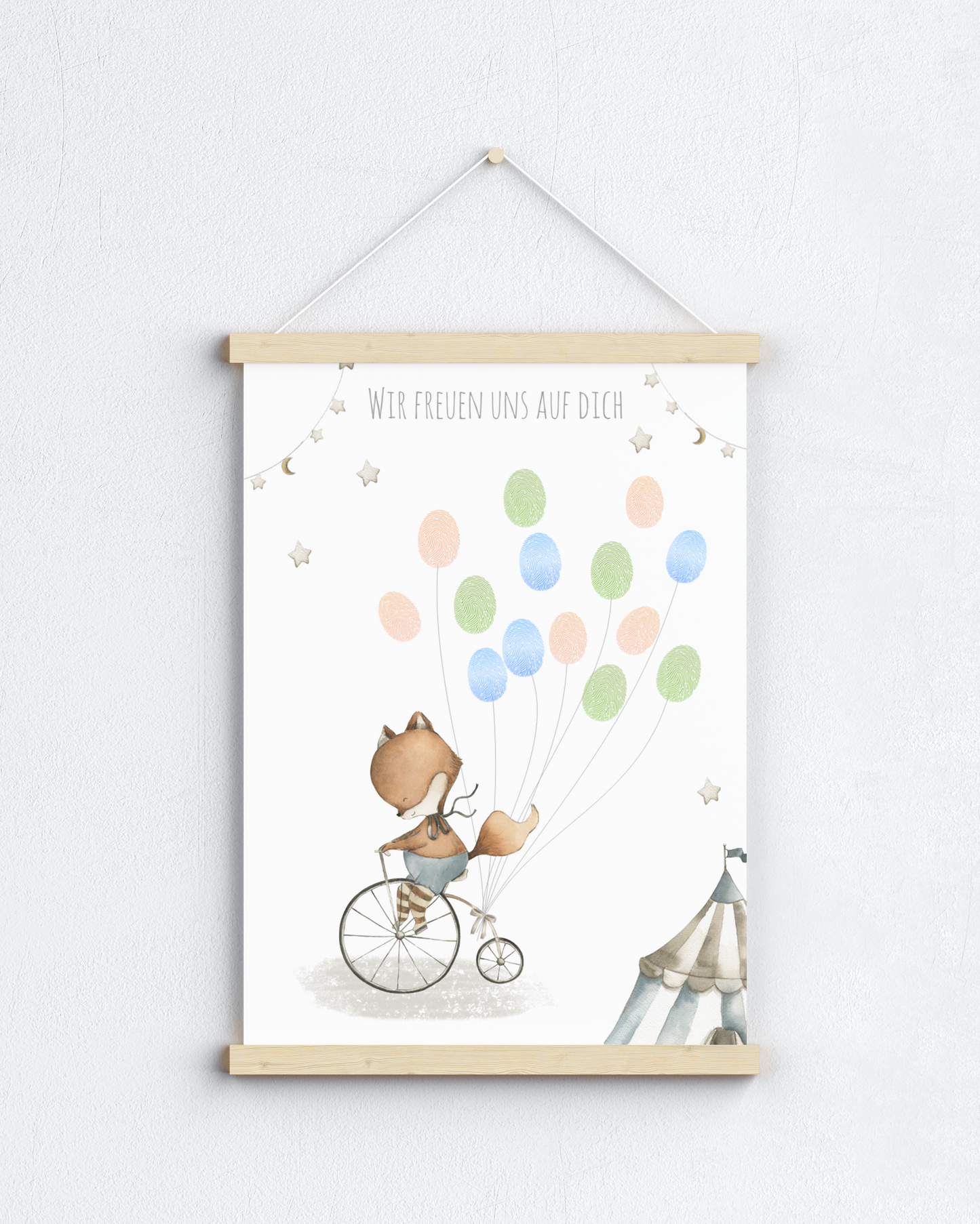 Gästebild Babyparty FUCHS für Fingerabdrücke zum beschriften als Geschenk zur Babyshower als Gästebuch Papier Träume