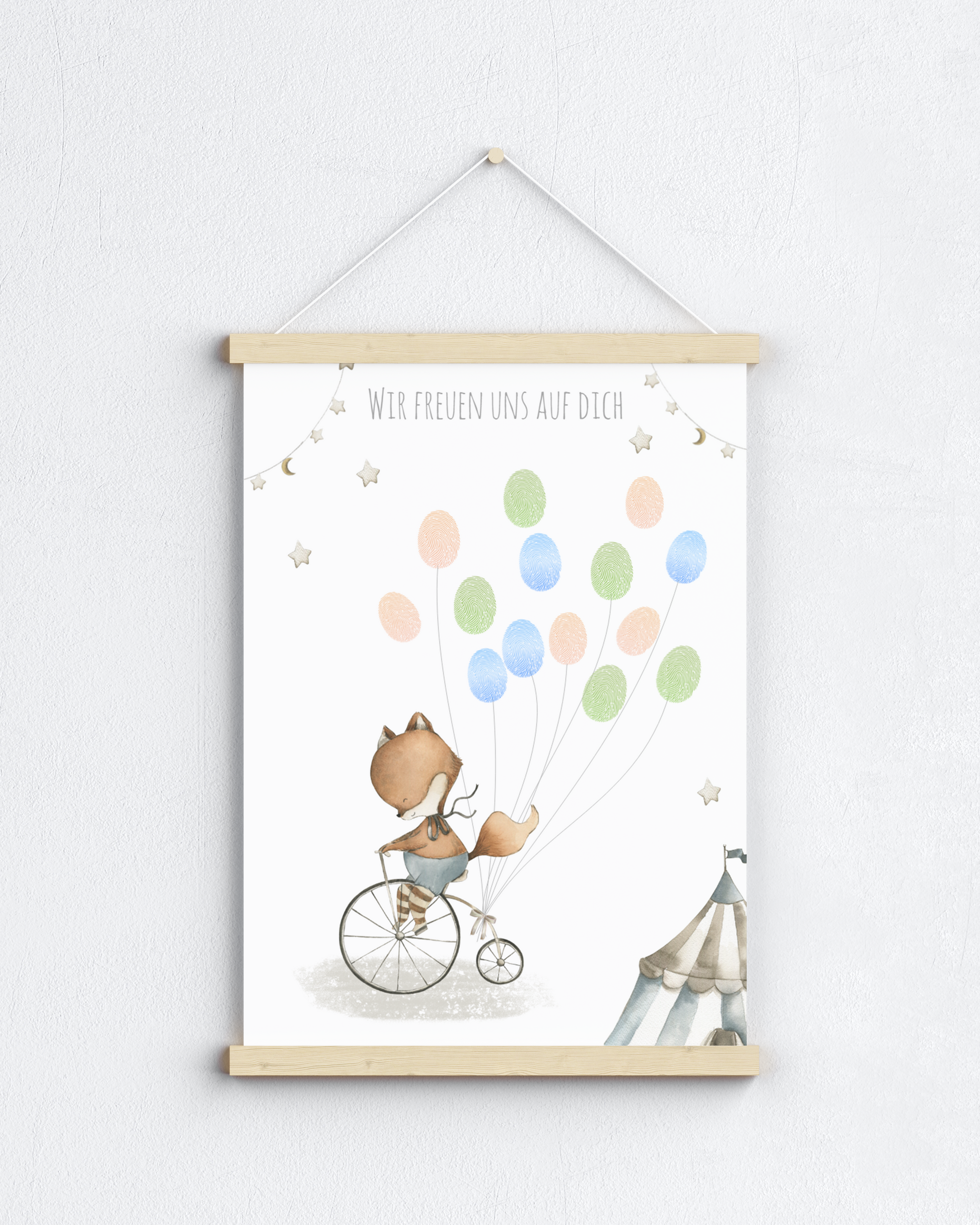 Gästebild Babyparty FUCHS für Fingerabdrücke zum beschriften als Geschenk zur Babyshower als Gästebuch Papier Träume