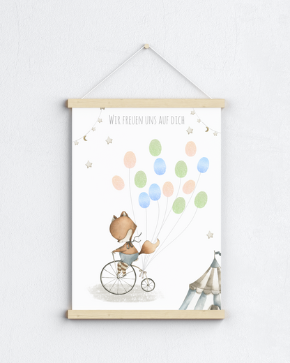 Gästebild Babyparty FUCHS für Fingerabdrücke zum beschriften als Geschenk zur Babyshower als Gästebuch Papier Träume