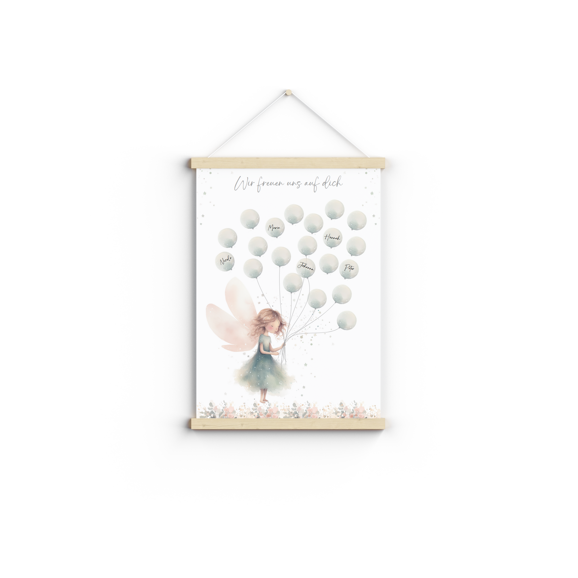 Gästebild Babyparty FAIRY MINT / Geschenk zur Babyshower Taufe Einschulung als Gästebuch Papier Träume