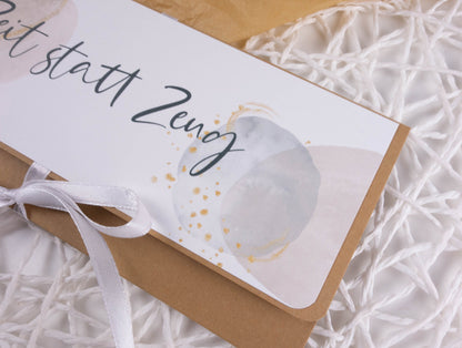 Gutscheinkarte "Zeit statt Zeug - rosa" personalisiert mit Rubbelherz Papier Träume