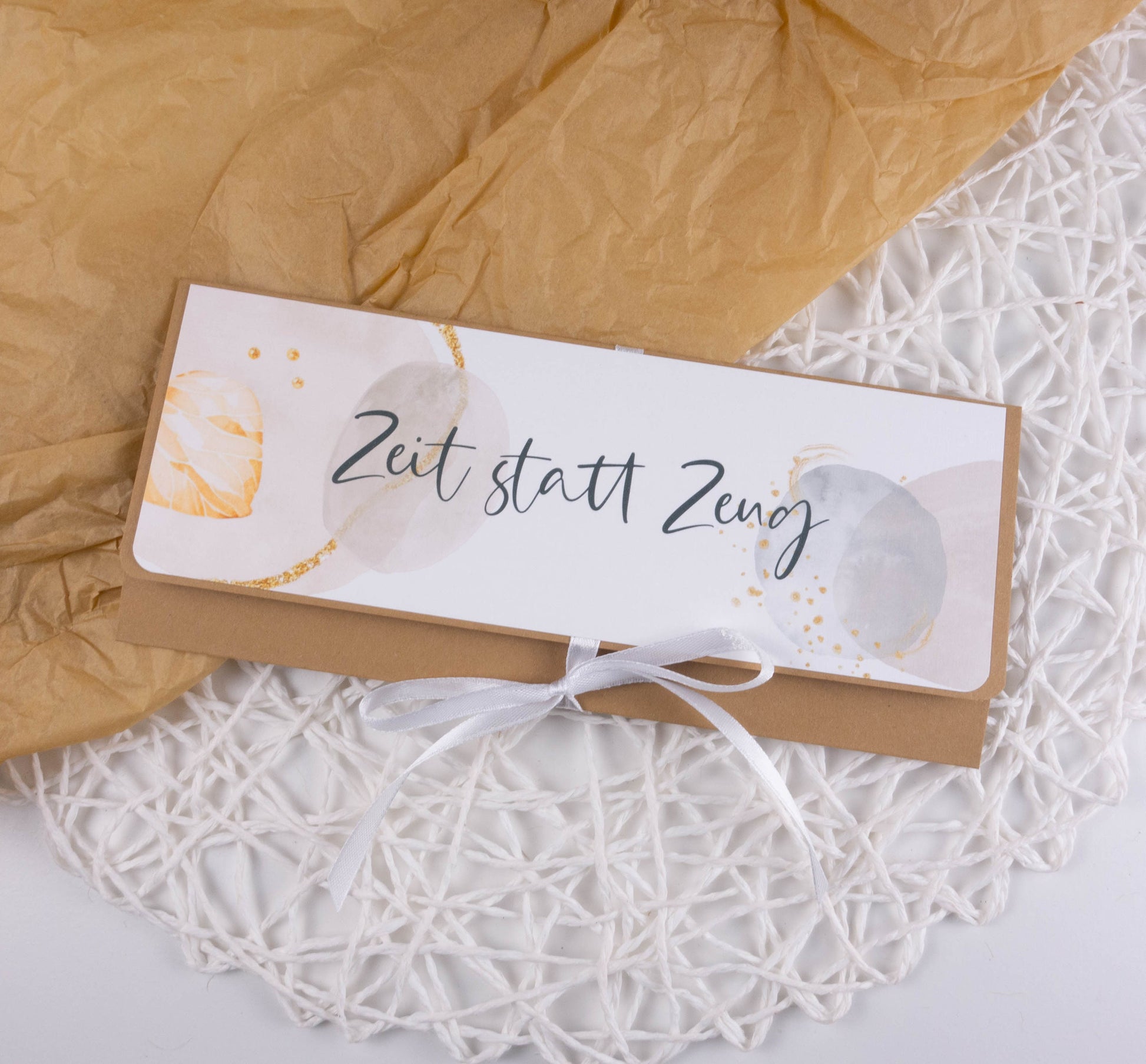 Gutscheinkarte "Zeit statt Zeug - rosa" personalisiert mit Rubbelherz Papier Träume