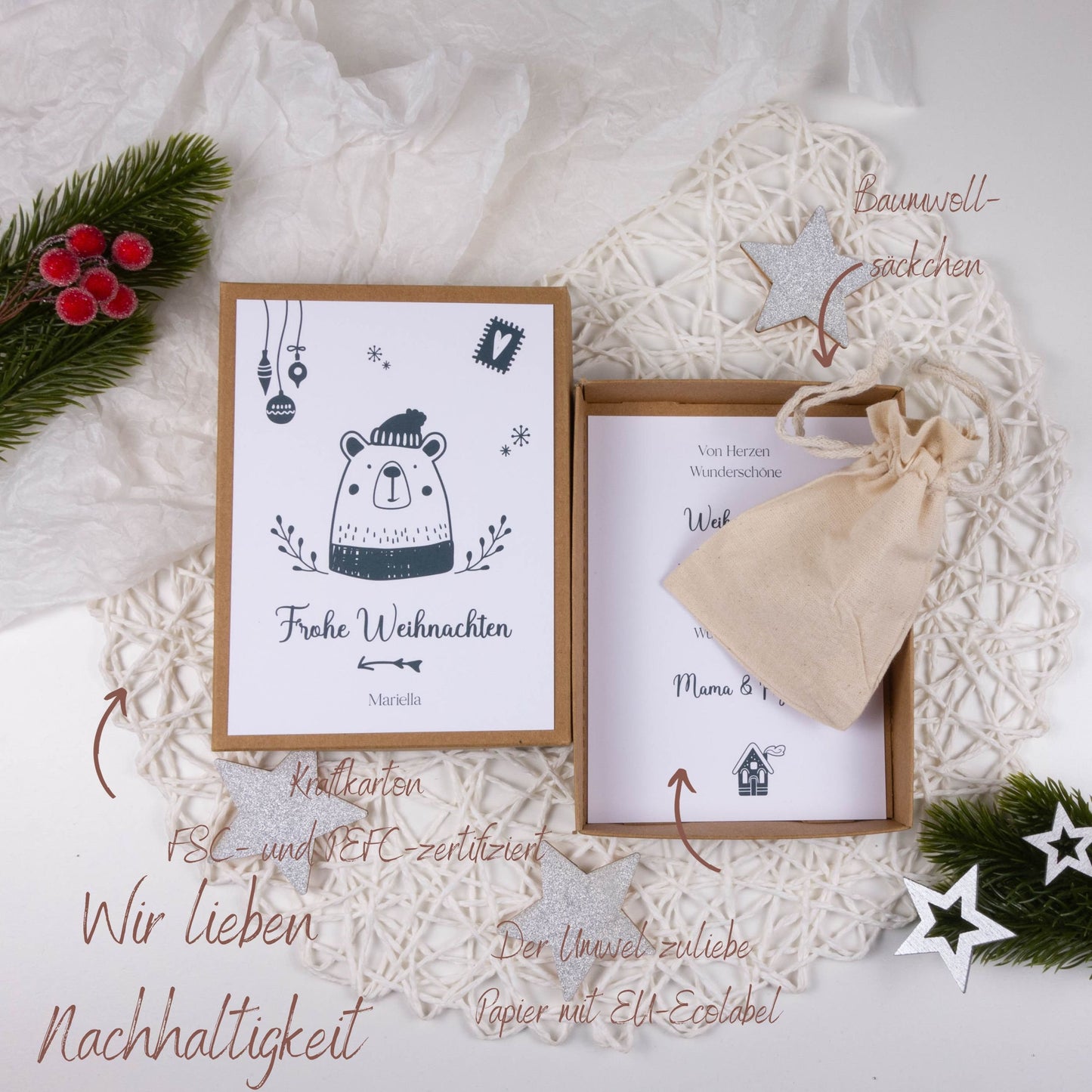 Geldgeschenk Geschenkbox Weihnachten "Scandi Bär II" - personalisiert