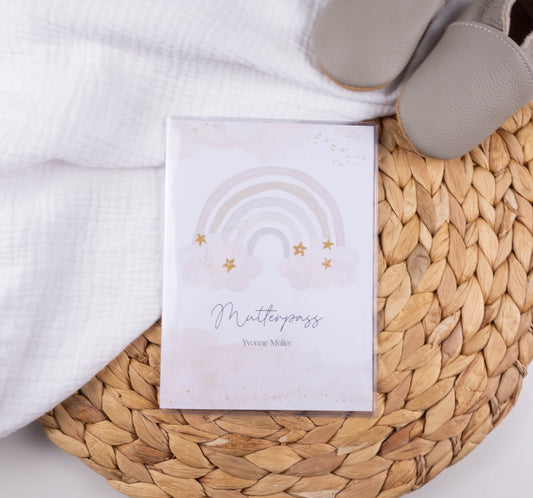 Mutterpass Hülle personalisiert REGENBOGEN WOLKEN | Geschenkidee zur Schwangerschaft Passport Covers Papier Träume