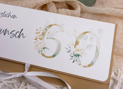 Verpackung Geld/Gutschein zum Geburtstag "Weise Rose" personalisiert Papier Träume
