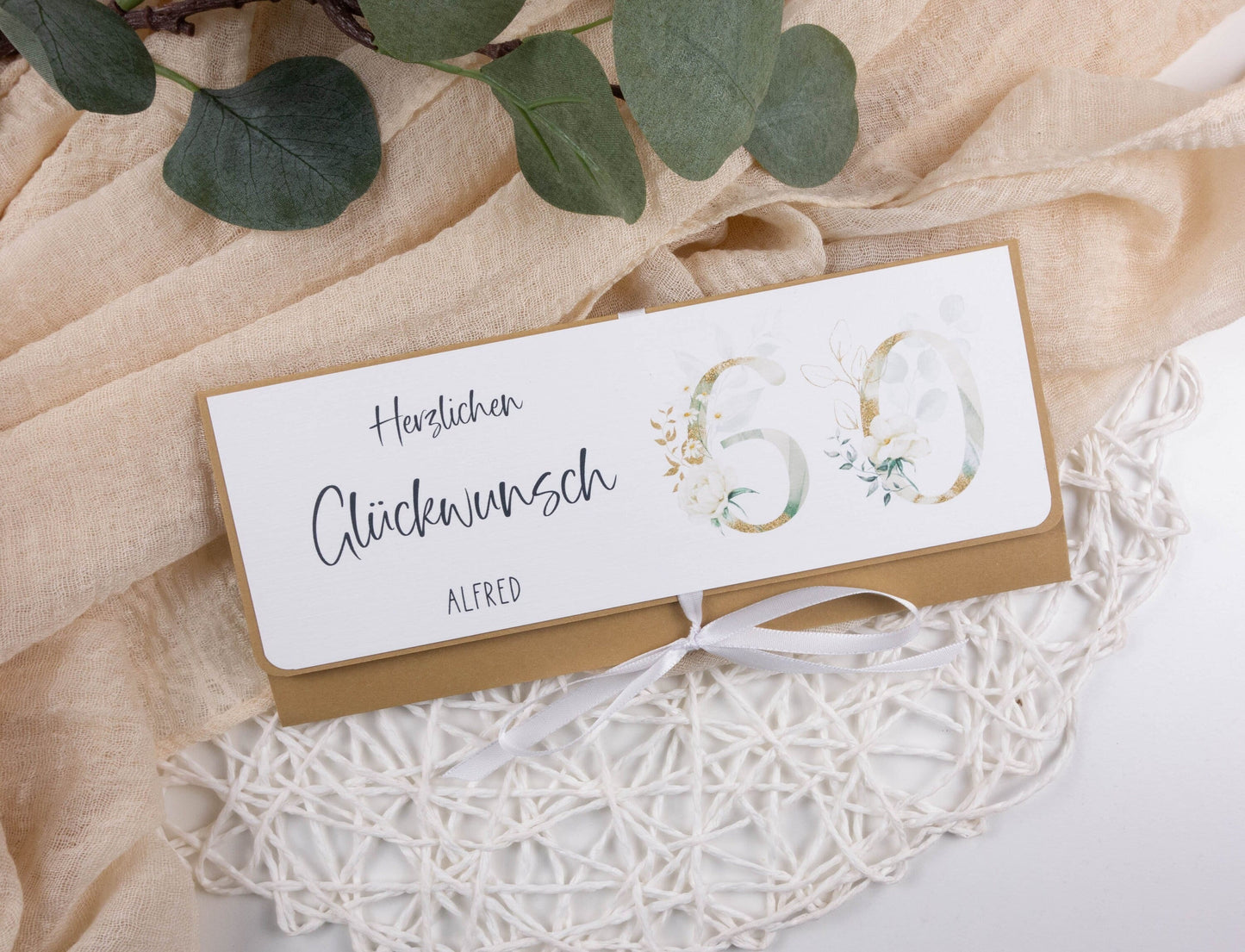 Verpackung Geld/Gutschein zum Geburtstag "Weise Rose" personalisiert Papier Träume