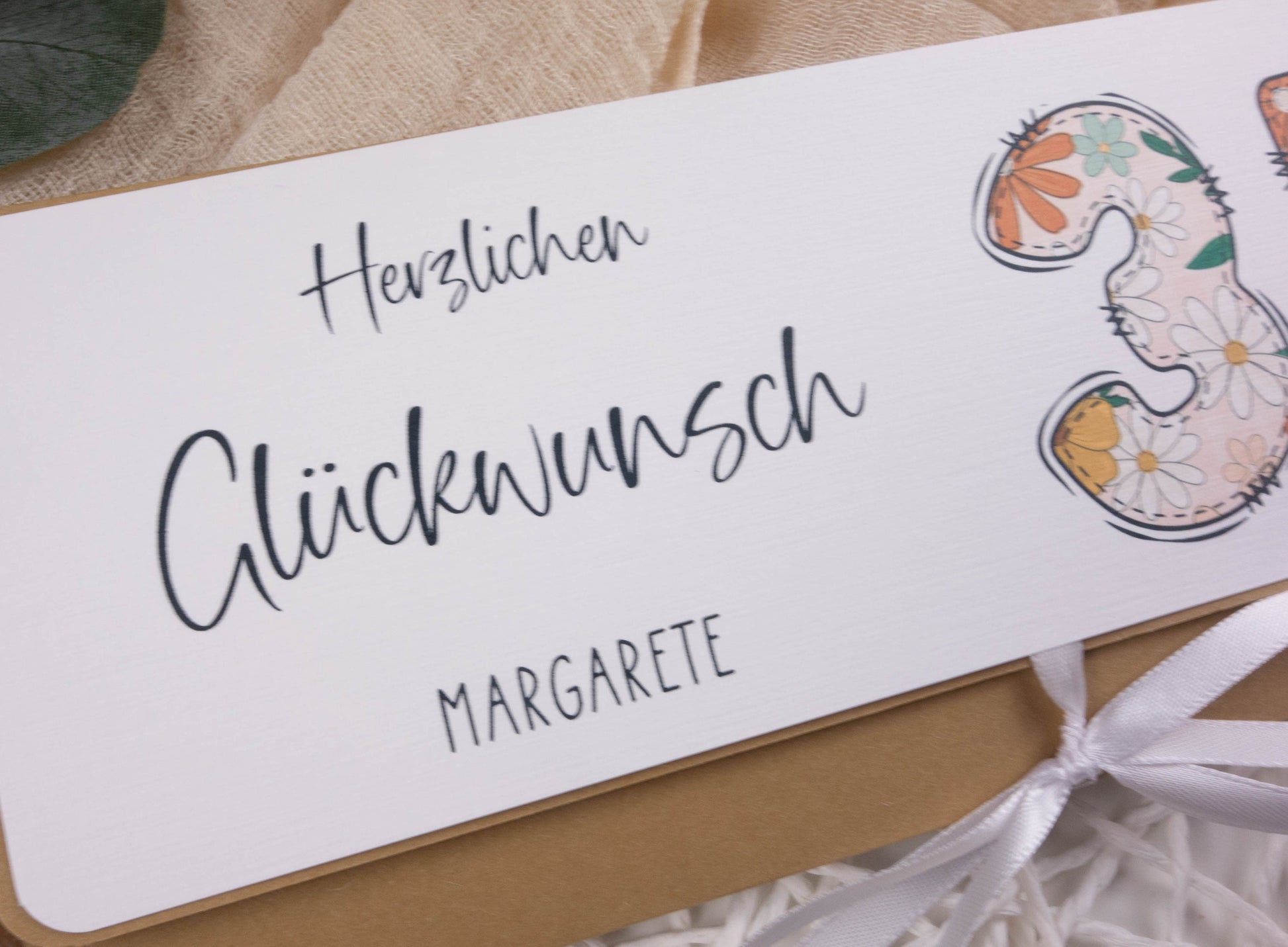 Verpackung Geld/Gutschein zum Geburtstag "Zahl blumig" personalisiert Papier Träume
