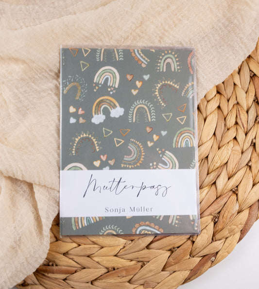 Mutterpass Hülle personalisiert REGENBÖGEN BOHO | Geschenkidee zur Schwangerschaft Passport Covers Papier Träume