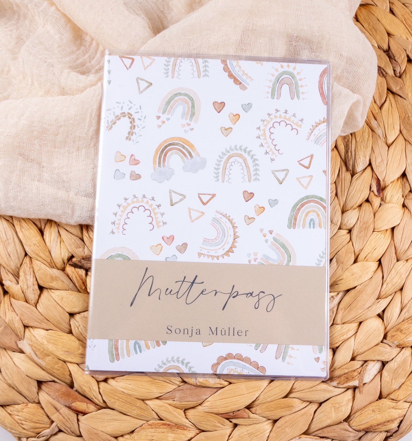 Mutterpass Hülle personalisiert REGENBÖGEN BOHO HELL | Geschenkidee zur Schwangerschaft Passport Covers Papier Träume