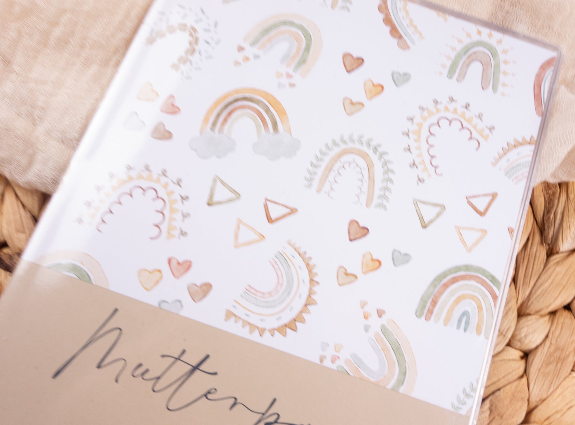 Mutterpass Hülle personalisiert REGENBÖGEN BOHO HELL | Geschenkidee zur Schwangerschaft Passport Covers Papier Träume