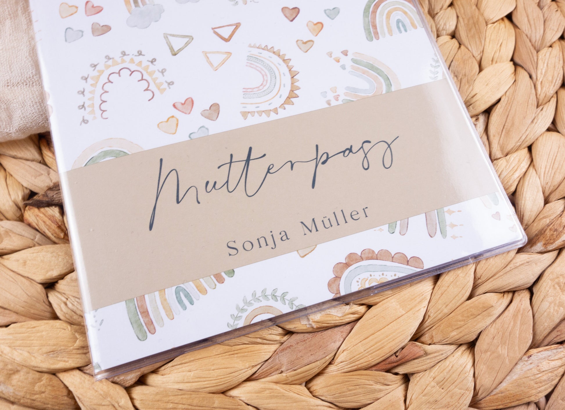 Mutterpass Hülle personalisiert REGENBÖGEN BOHO HELL | Geschenkidee zur Schwangerschaft Passport Covers Papier Träume