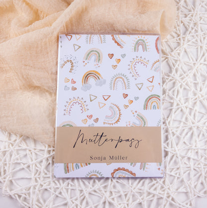 Mutterpass Hülle personalisiert REGENBÖGEN BOHO HELL | Geschenkidee zur Schwangerschaft Passport Covers Papier Träume