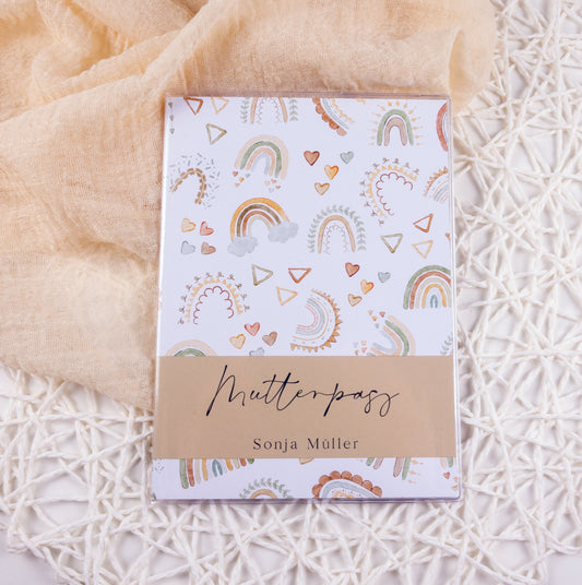 Mutterpass Hülle personalisiert REGENBÖGEN BOHO HELL | Geschenkidee zur Schwangerschaft Passport Covers Papier Träume