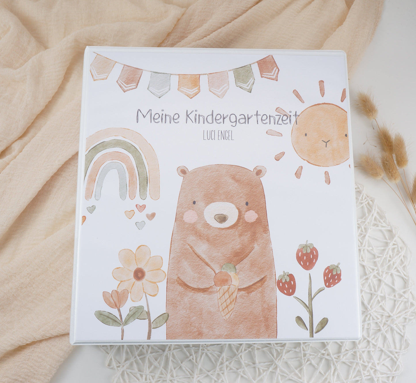 Kindergarten Ordner "Bär - Doodle" personalisiert - Sammelmappe Krippe Schule oder Kita Office & School Supplies Papier Träume