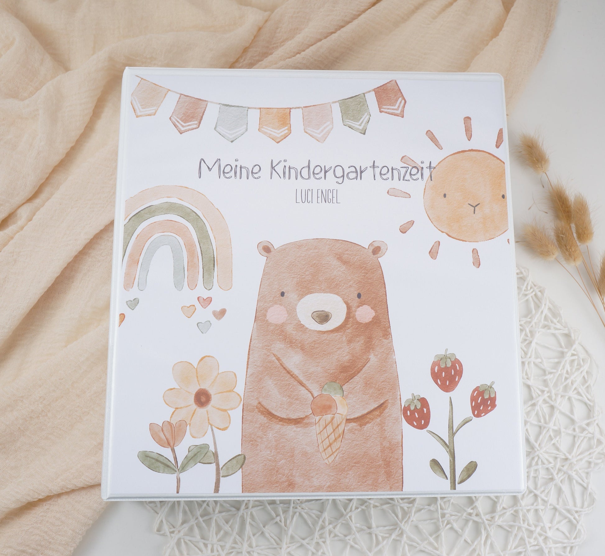 Kindergarten Ordner "Bär - Doodle" personalisiert - Sammelmappe Krippe Schule oder Kita Office & School Supplies Papier Träume