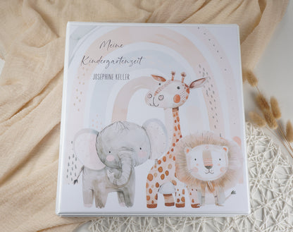 Kindergarten Ordner "Löwe Elefant Giraffe" personalisiert - Sammelmappe Krippe Schule oder Kita Office & School Supplies Papier Träume