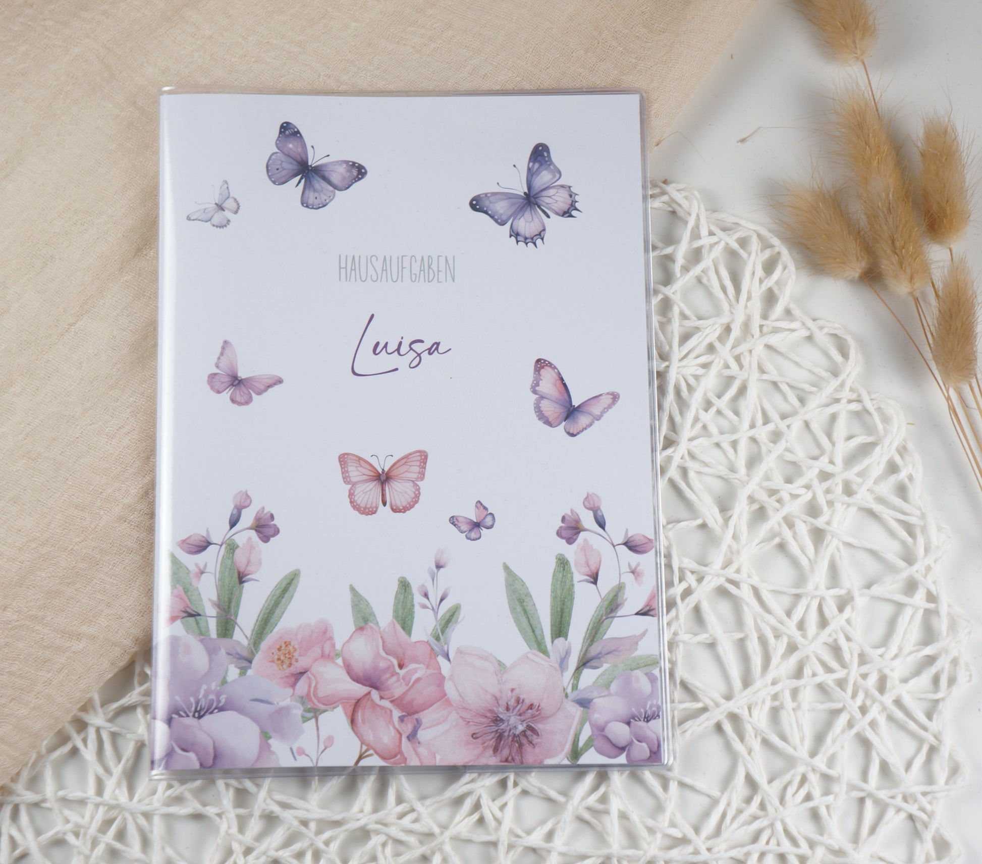 Zeugnismappe Hausaufgabenheft "SCHMETTERLINGE BLUMEN LILA" personalisiert Office & School Supplies Papier Träume