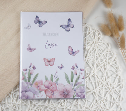 Zeugnismappe Hausaufgabenheft "SCHMETTERLINGE BLUMEN LILA" personalisiert Office & School Supplies Papier Träume